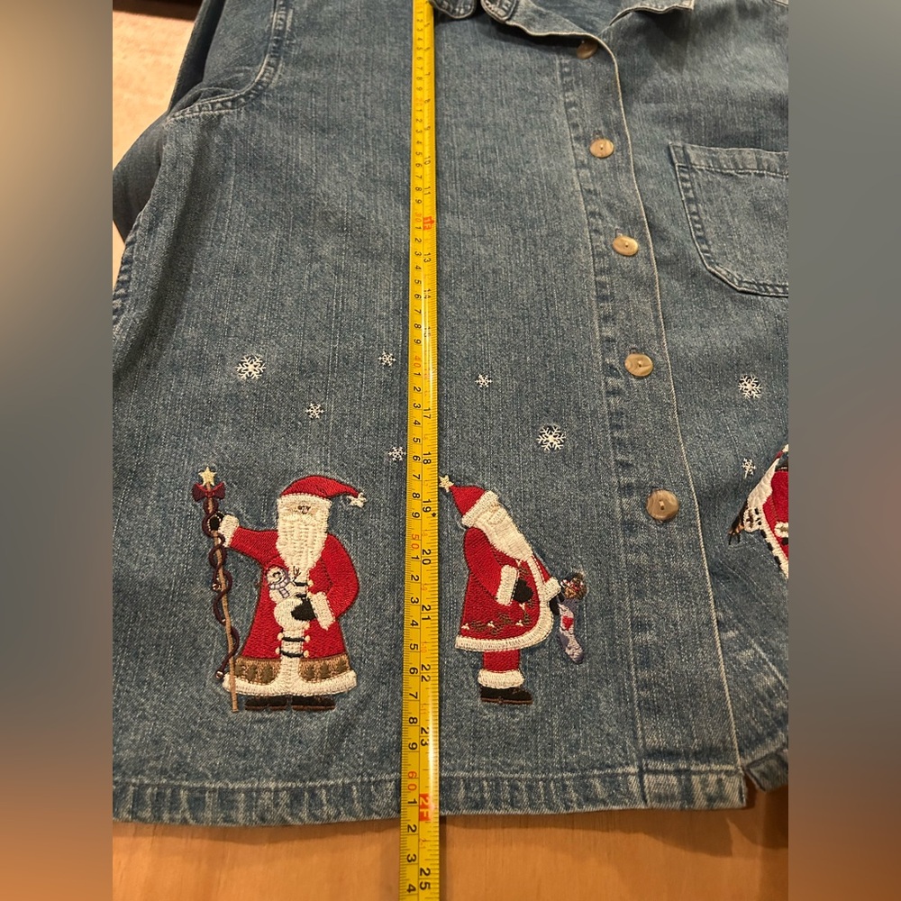 Vintage Christopher and Banks Denim she jacket Shirt Christma s Embroideries, L. - Picture 3 of 9